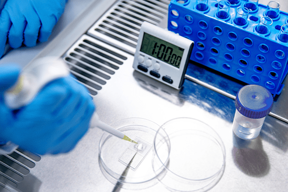 EN 14563 – Microbiologist inoculating an aliquot of test suspension onto a glass slide.