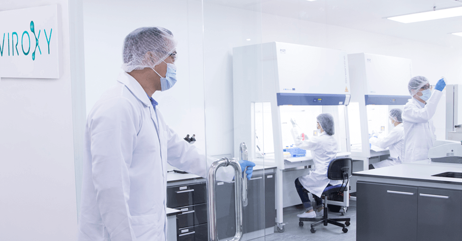 Mr. Chin entering Viroxy laboratory to join his team